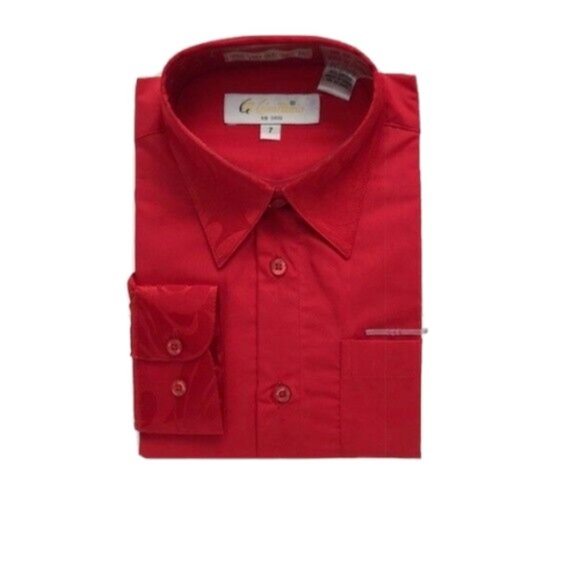 Gian Mario Boys Red Dress Shirt Long Sleeves Partial Satin Collar Cuffs Size 6 - Picture 2 of 3